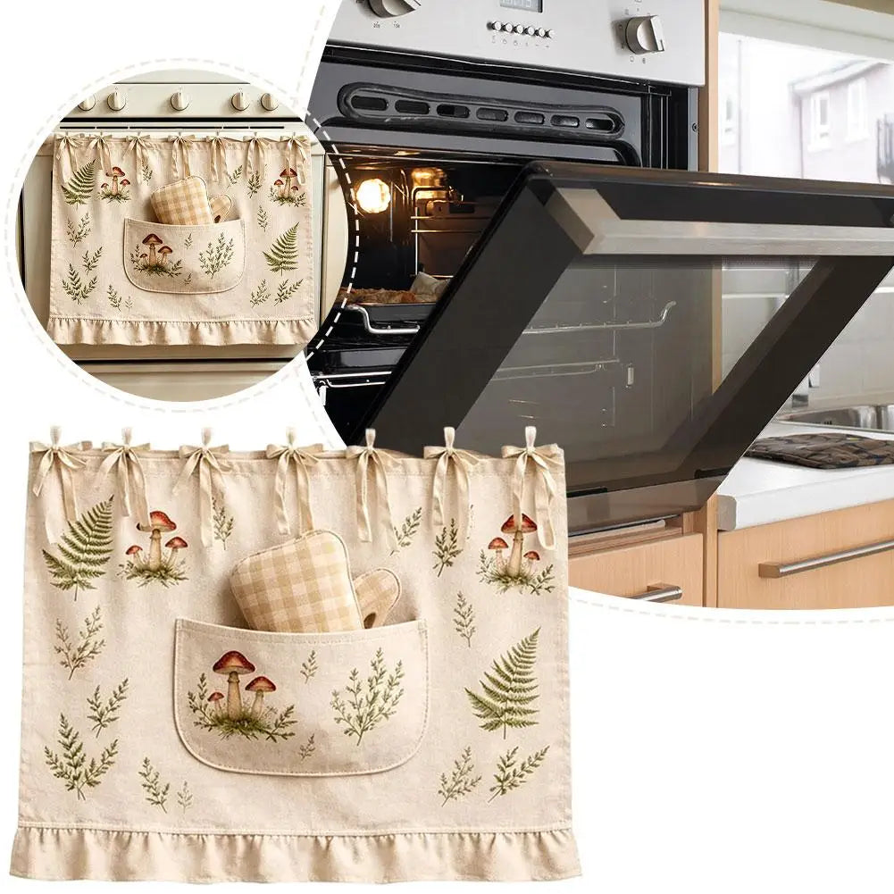 Door Kitchen Dishwasher Handmade Oven Skirt Curtain for Hidden Curtain Tie Top Heat Resistant for Stove Kitchen Decor Zpaxo