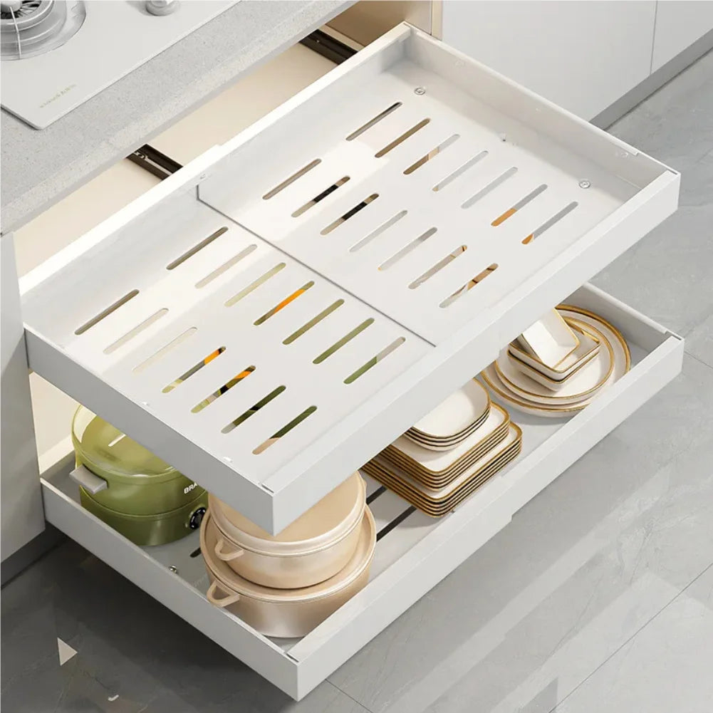 Scalable Pull-Out Kitchen Storage Rack with Slide Rails Drawer Type Storage Tray Seasoning Shelf Storage Rack Cabinets Organizer Zpaxo