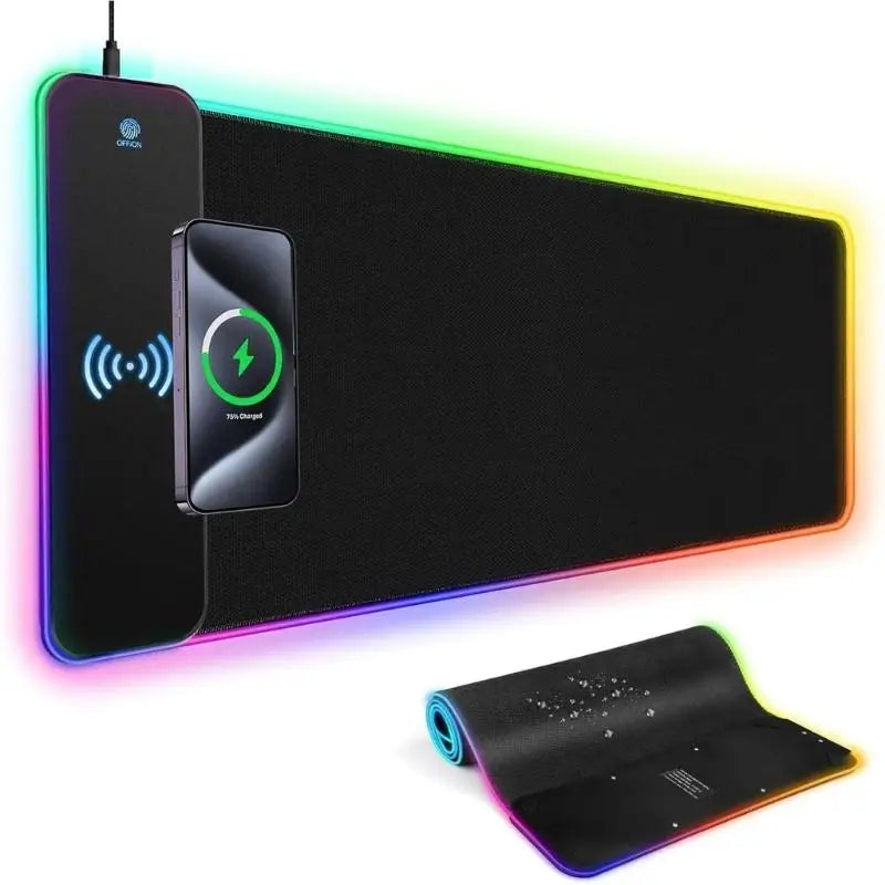 652F Gaming Mouse Pad Wireless Charging Large LED Desk Mat Zpaxo