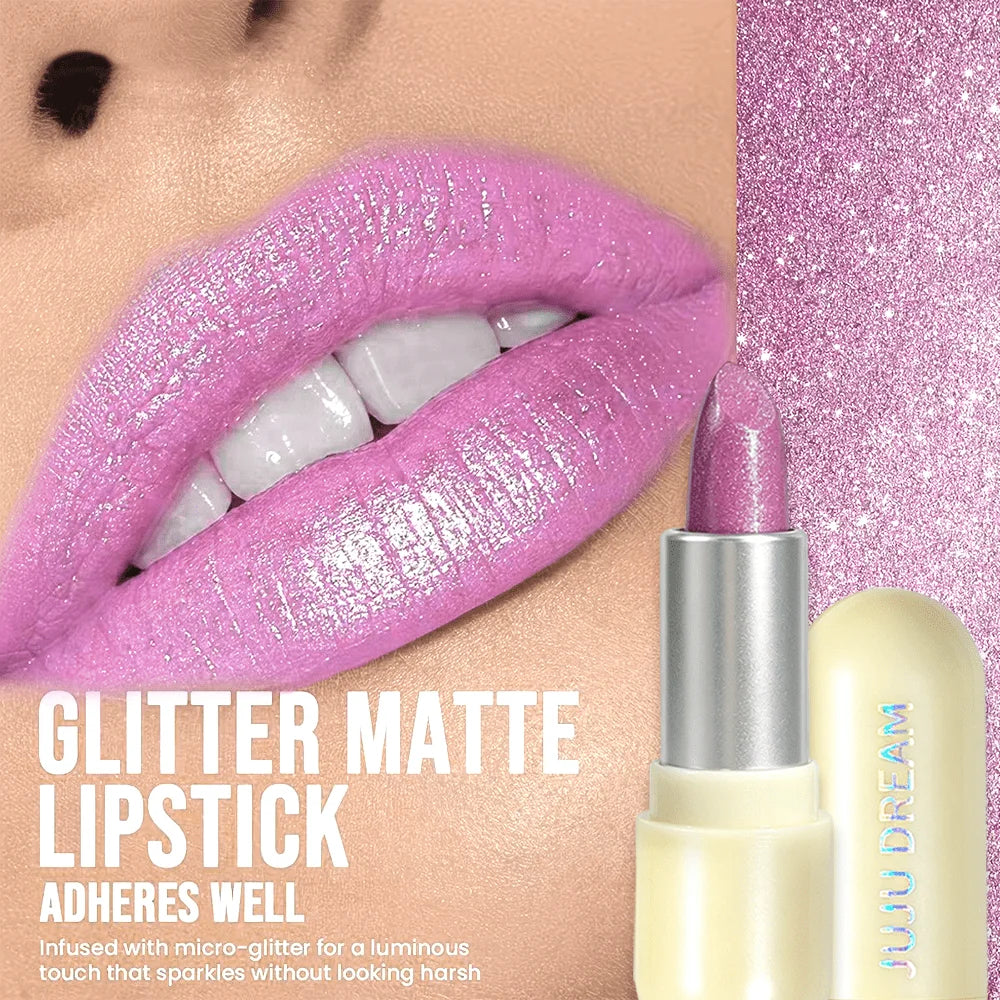 Bold Shimmery Pink Lipstick, Waterproof & Non-Fading, High-Pigment Glitter Lip Color for All-Day Shine Zpaxo