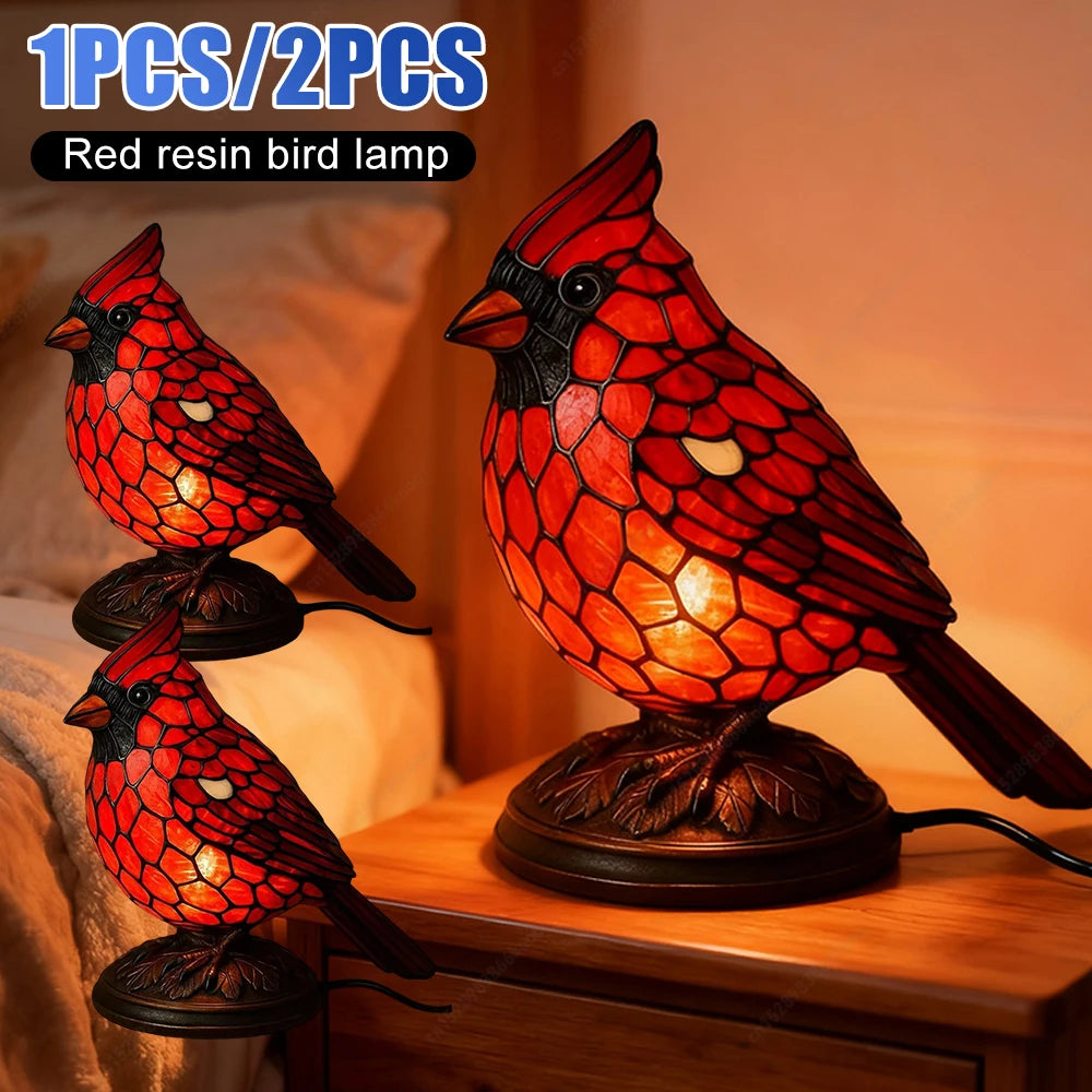 Christmas Art Decor Light Red Bird Table Lamp Night Bedside Bedroom