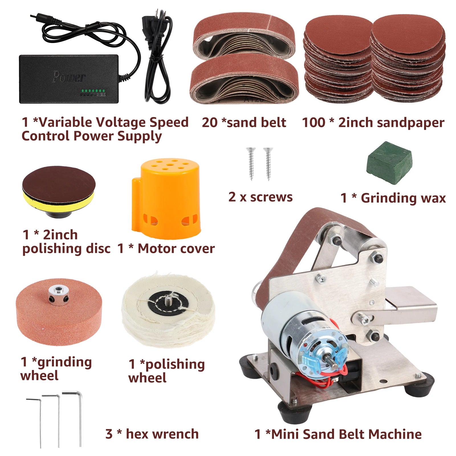 Electric Belt Sander Stainless Steel Mini Belt Grinder Adjustable US Standard 15 Degree Bench Grinder For Wood /Knife Polishing Zpaxo 127pcs