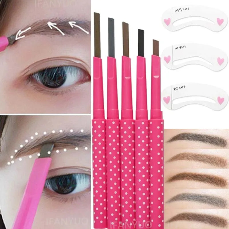 Waterproof Eyebrow Pencil Eye Brow Card Stamp Lady Rotating 3 Shaping