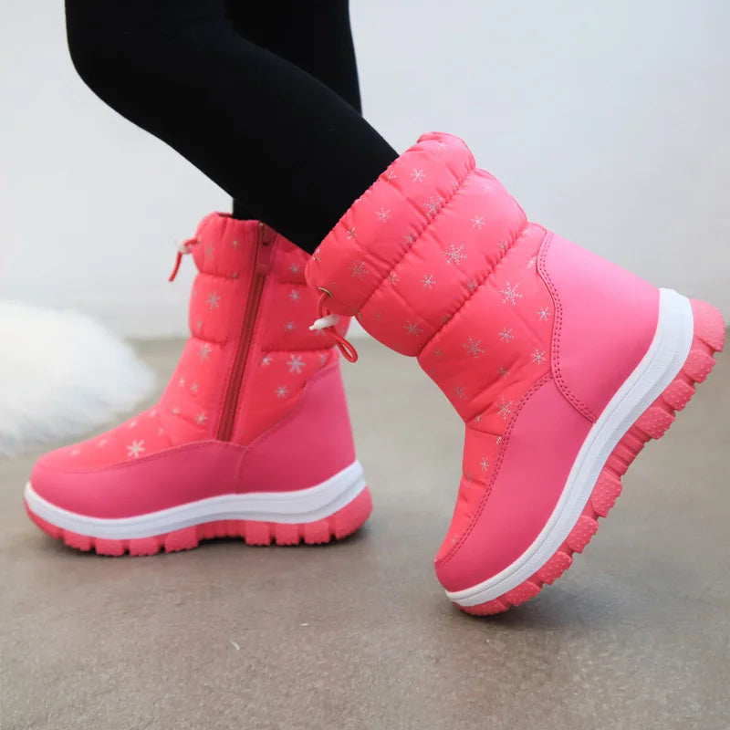 Winter Children Girls Snowflake Snow Boots Warm Plush Thick-soled Zpaxo