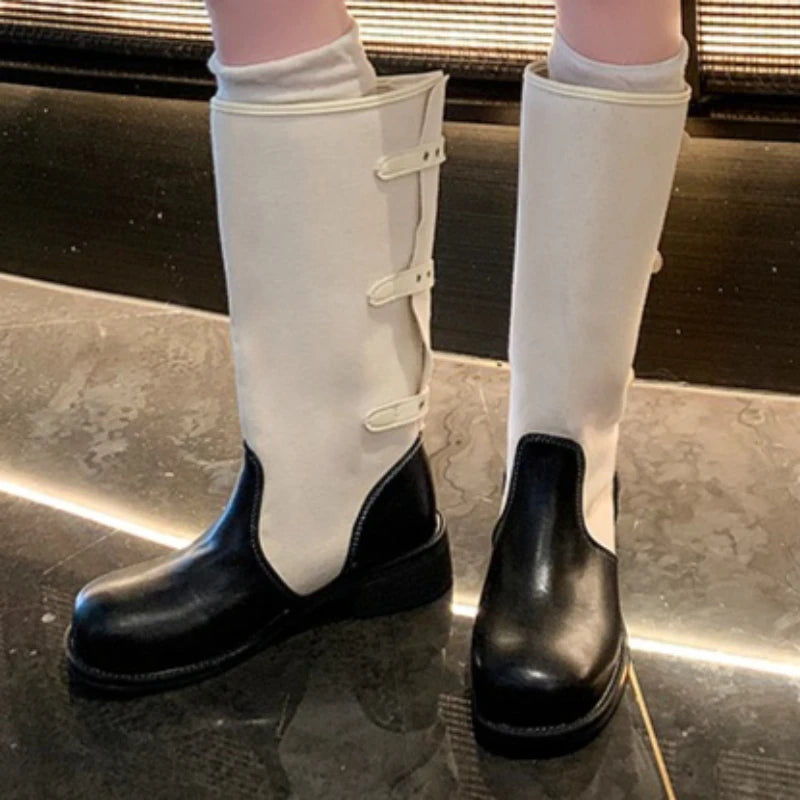 Spring Autumn Women's Round Toe Vintage Comfortable Mid Heel Boots Zpaxo