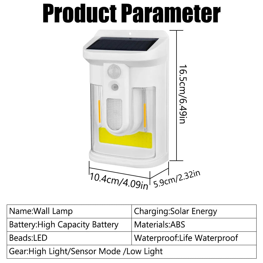 Solar PIR Motion Sensor Wall Light – 18650 LED Outdoor Lamp
