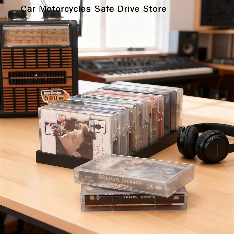 CM1Pcs Black Plastic Cassette Tape Holder Box Magnetic Closure Large