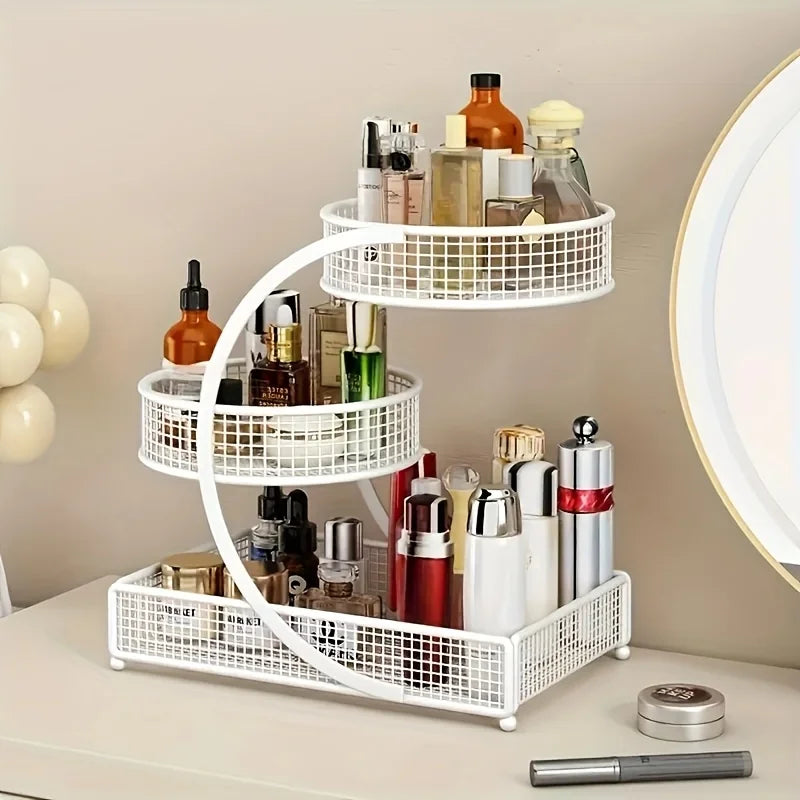 3-Tier Rotating Makeup Shelf - Portable No-Assembly Dressing Table & Bathroom Countertop Storage Rack with Rotating Shelves Zpaxo white14