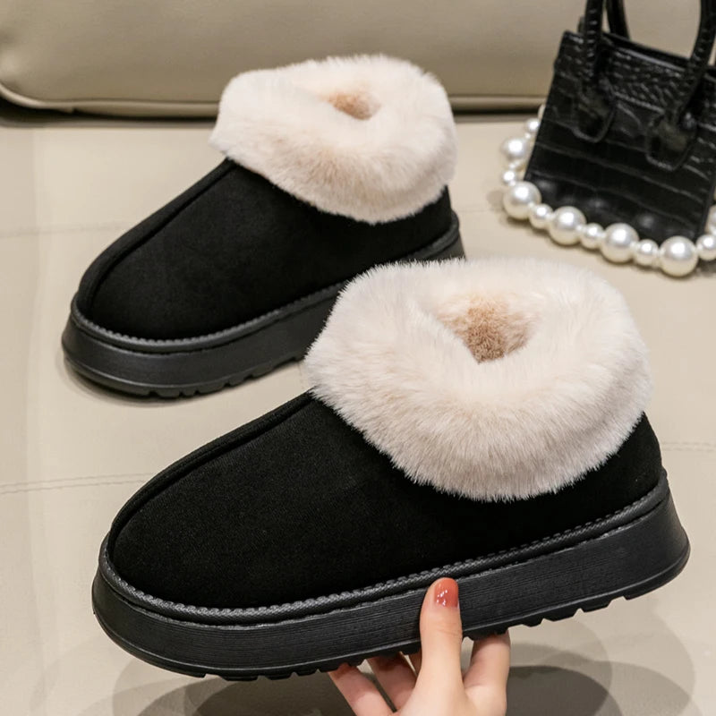 2025 Women's Fashion Snow Boots Fluffy Plush Faux Fur Soft Slippers