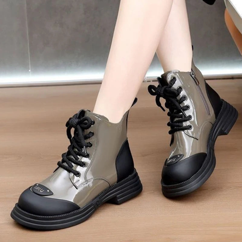 Ankle Boots Women Winter Round Toe Lace-up Short Women's Platform Zpaxo