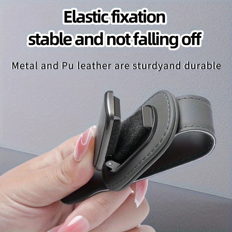 Heavy-duty PU Leather Car Sun Visor Clip Eyeglass Holder Dashboard