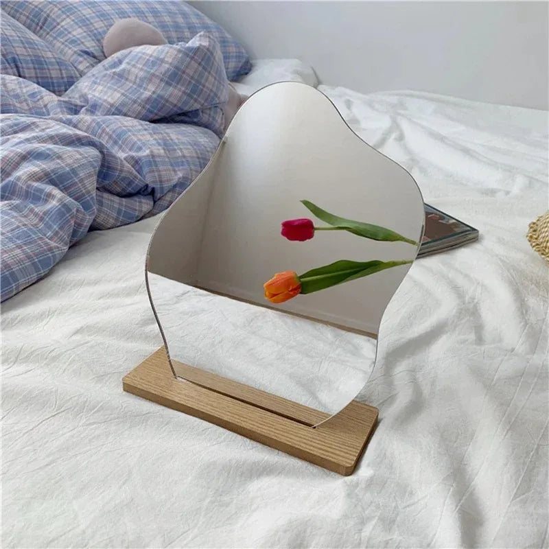 Decorative Mirror Acrylic Wooden Base Minimalist Irregular Makeup