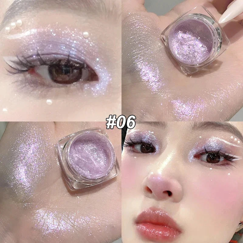6 Colors Glitter Eyeshadow Gold Pink Eye Shadow Highlighter Silkworm Long Lasting Waterproof Shimmer Multicolor Liquid Eyeshadow Zpaxo 06