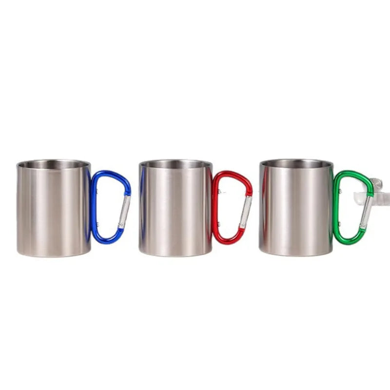 300ml Double-Wall Stainless Steel Camping Cup | Carabiner Camping Cup Zpaxo