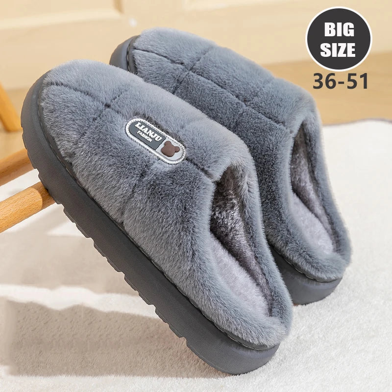 Big 50 51 Winter Slippers Women Men Thick Sole Indoor Home Warm
