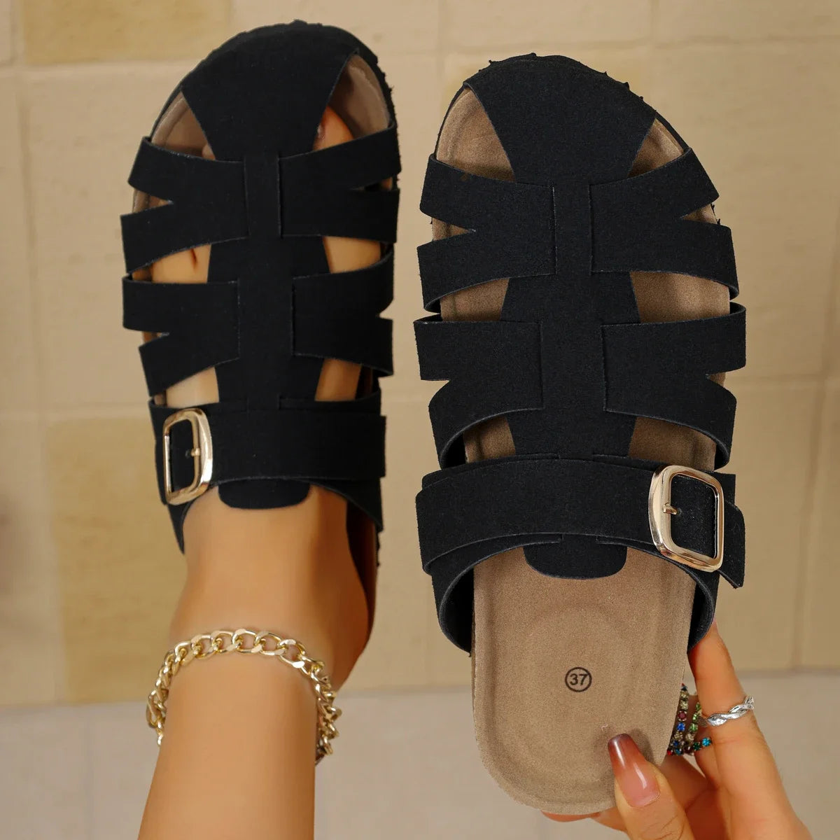 Women Slippers 2025 Large Flat Bottom Summer Roman Sandals Outdoor Zpaxo