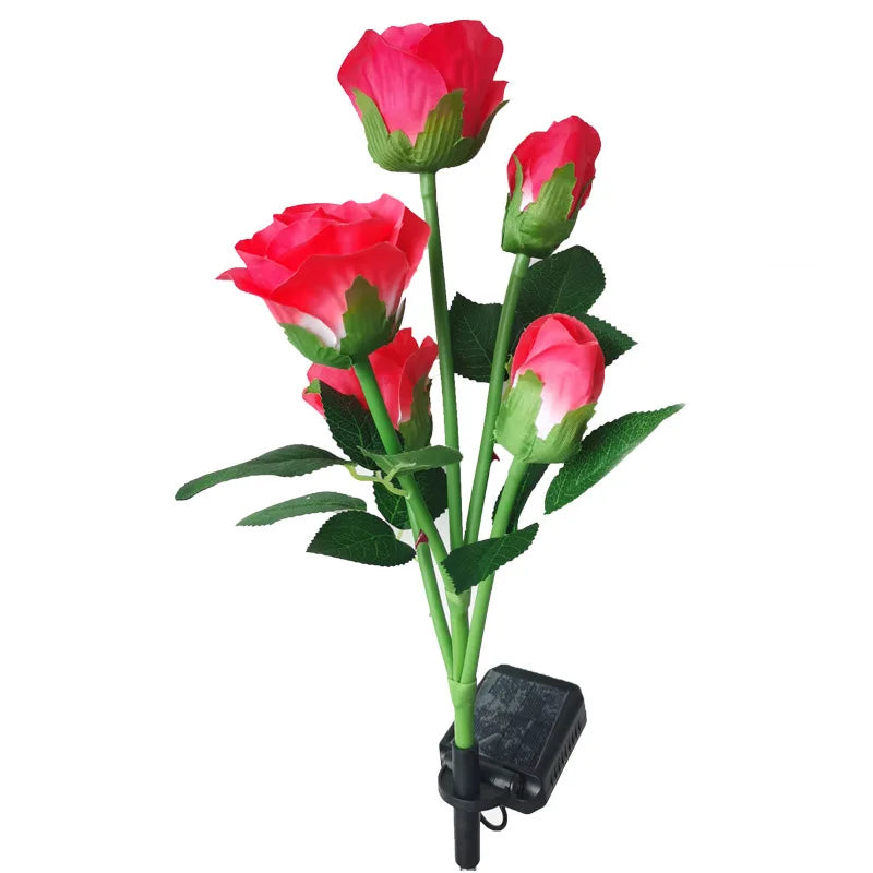 Solar Garden Lights Outdoor Color Changing Rose Light for Yard Christmas Decoration Enlarged Solar Panel Realistic Flower Lamp Zpaxo 5 Head-Red 2 PCS China Mainland
