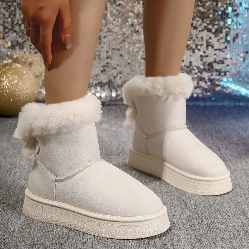 Winter 2026 Women's Solid Comfortable Thick Sole Mid Heel Snow Boots Zpaxo