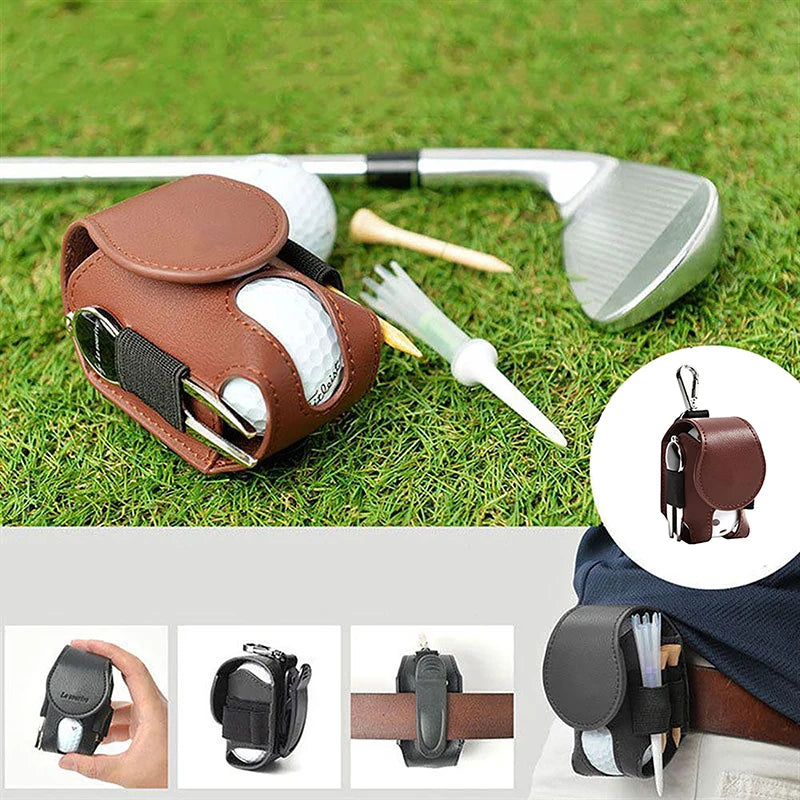 Mini Golf Ball & Tee Bag – PU Leather Belt Clip Waist Pouch