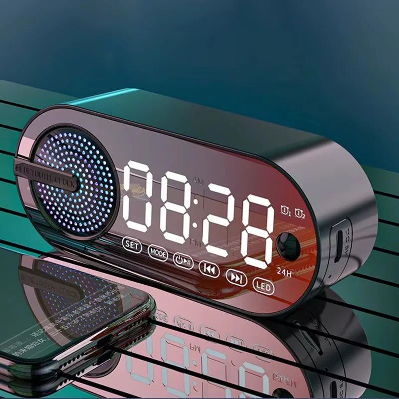 Quiet Wireless Bluetooth Speaker Alarm Clock RGB TWS USB LED Mirror Digital Clock FM Large Display For Bedroom Office Decktops Zpaxo