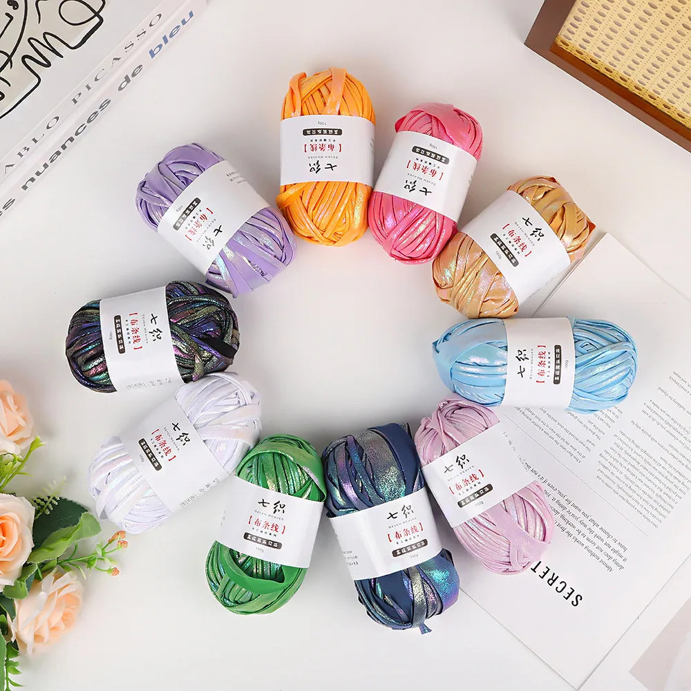 100g/Roll Metallic Crochet Yarn Imitation Leather Shiny Crochet Yarn Fabric Yarn for Knitting T-Shirt Bag Craft Zpaxo