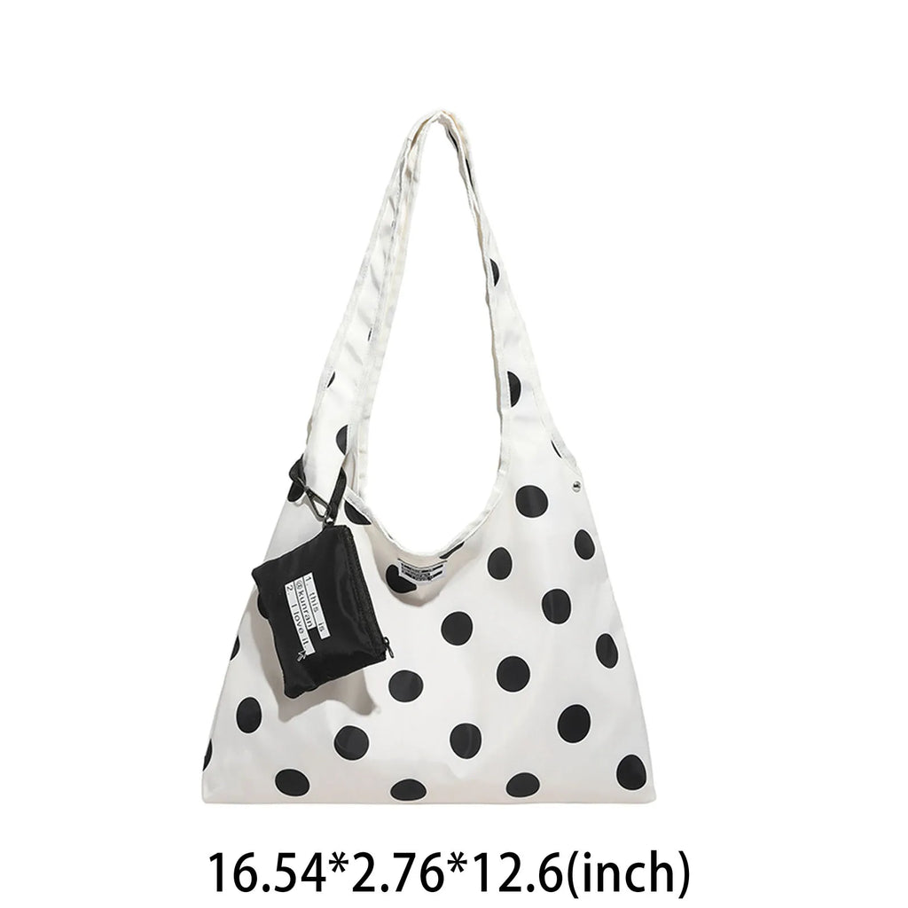 Women Girls Polka Dot Canvas Fashion Shoulder Handbag Vintage Underarm Pouch Versatile Shoulder Bag for Work Daily Use Zpaxo