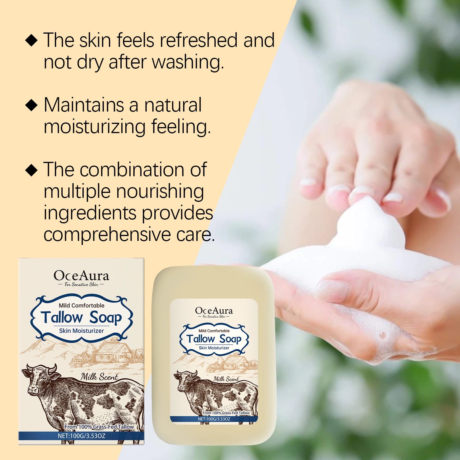 Tallow Soap - Gentle Full-Body Cleansing Soap for Moisturizing, Nourishing and Leaving Skin Smooth & Supple Zpaxo
