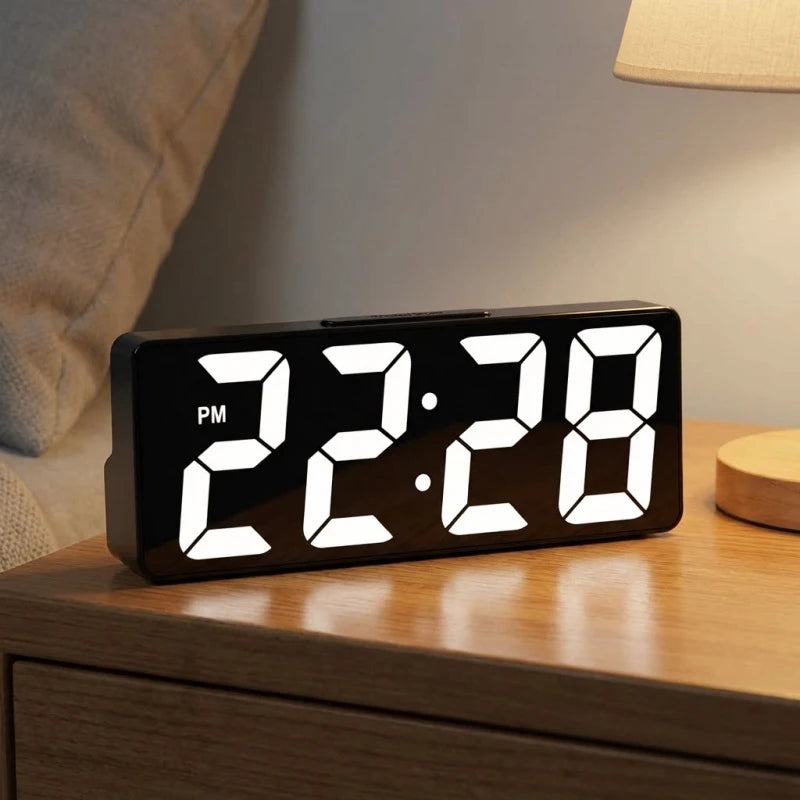 LED Digital Alarm Clock Bedroom Desk Temperature Display Adjustable