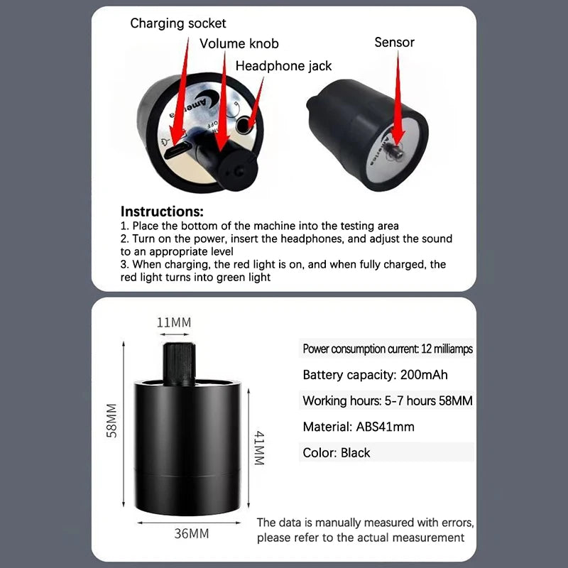 Multi-functional Water Leak Detector Sound Detector For Pipe Water Leak Suitable For Leak Detection Of Various Construction Pipe Zpaxo