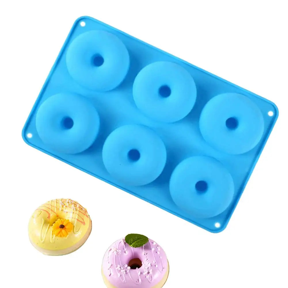 6-Cavity Silicone Donut Mold – Non-Stick Baking Mold Silicone Baking Mold Zpaxo Blue