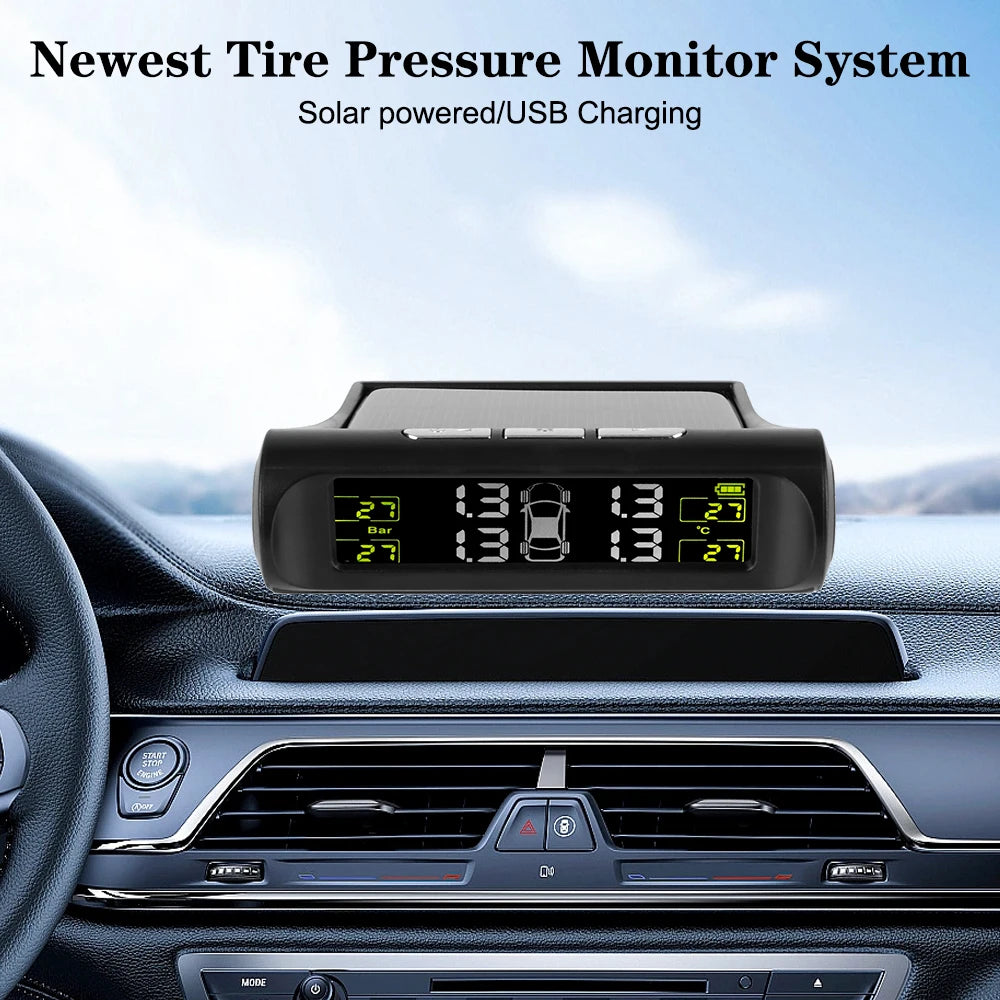 Universal Car Tire Pressure Monitoring System USB / Solar TPMS Tyre Temperature Monitor 0-6Bar Auto Security Alarm Systems Zpaxo