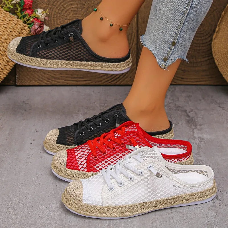 Women's Flat Lightweight Sneakers Solid Braid Hollow Breathable Zpaxo