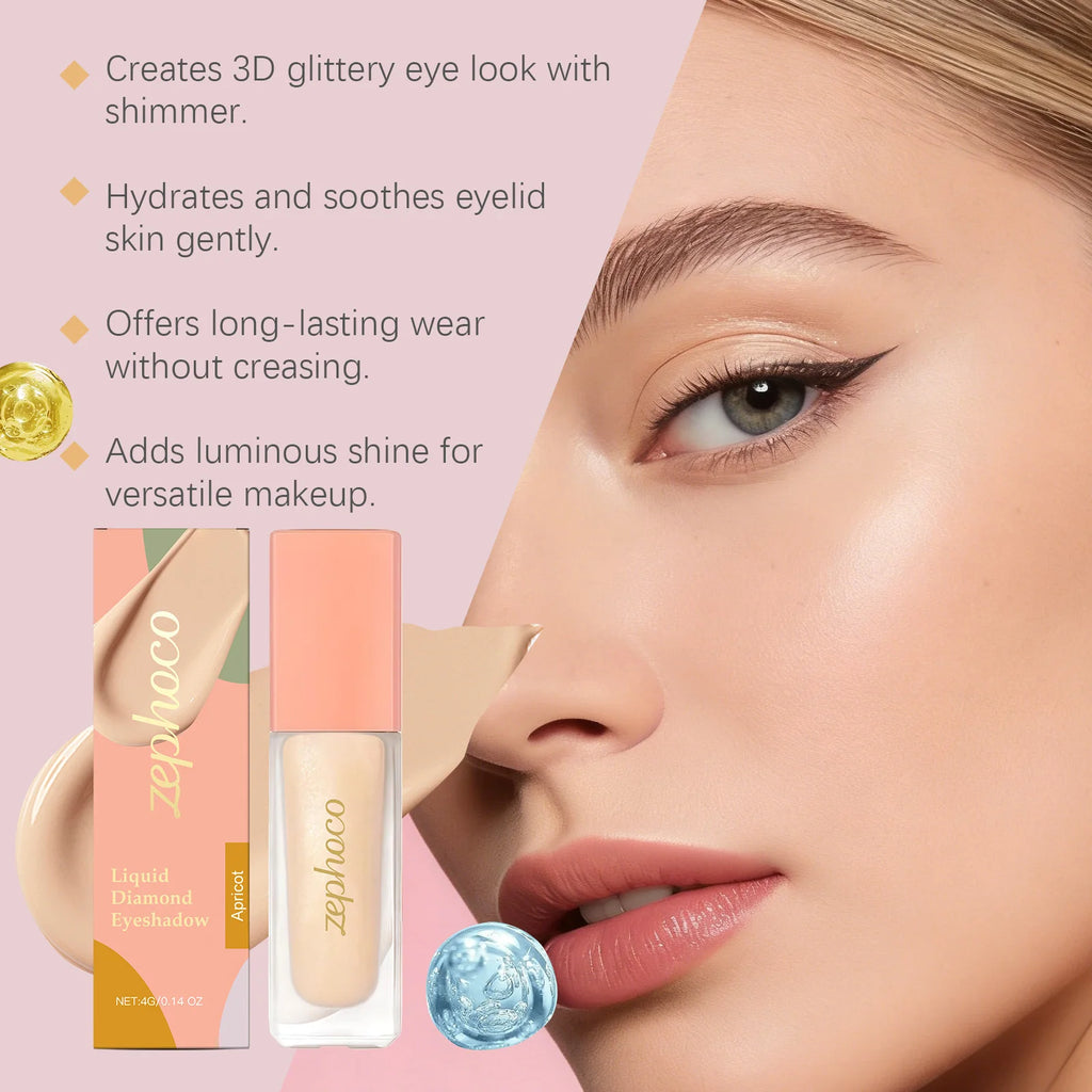 Diamond Shimmer Eyeshadow (Apricot) with Natural Pearl Fine Glitter for Everyday and Party Glam Eye Makeup Zpaxo