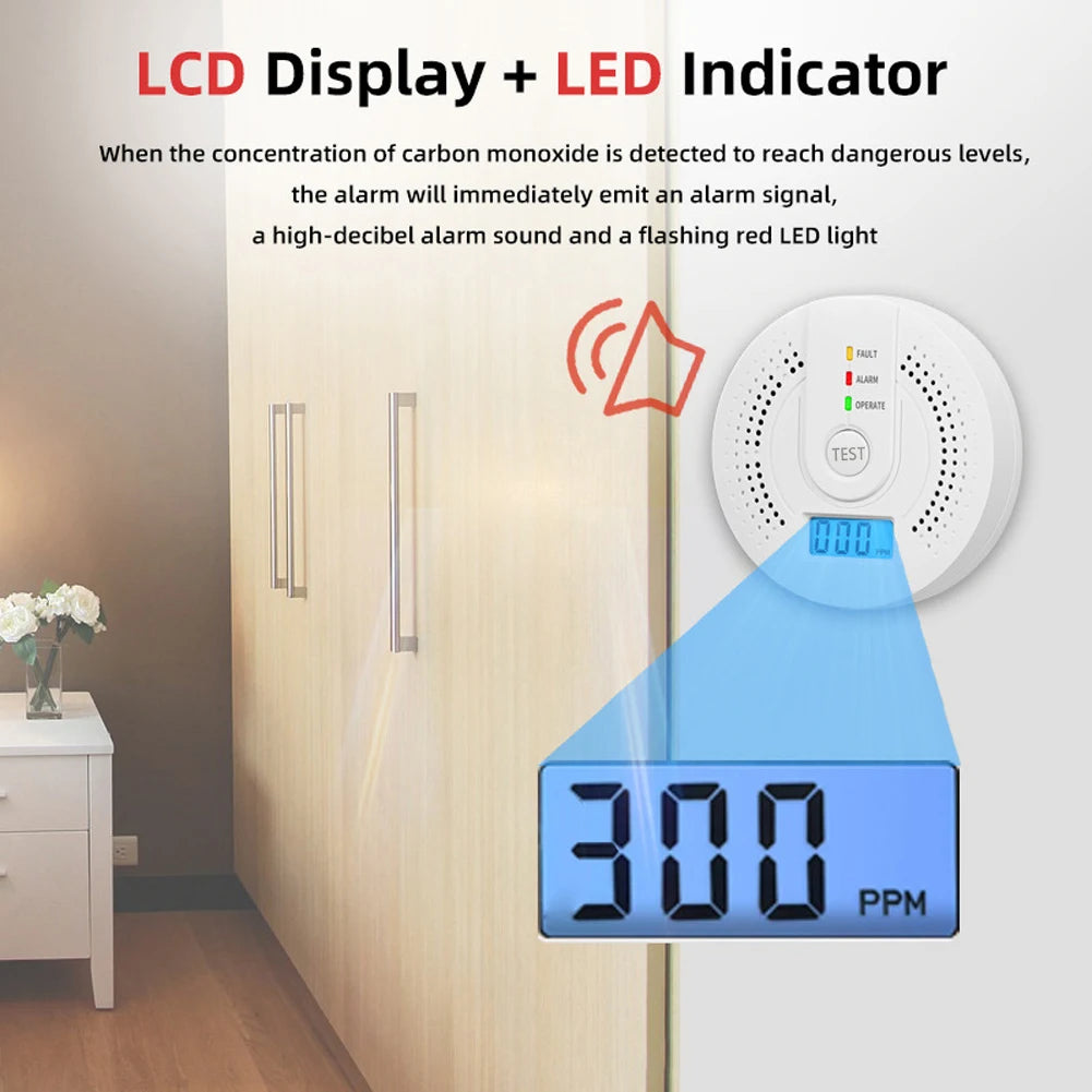 Independent CO Alarm Sensor Sound Warning Gas Monitor Sensitive LCD