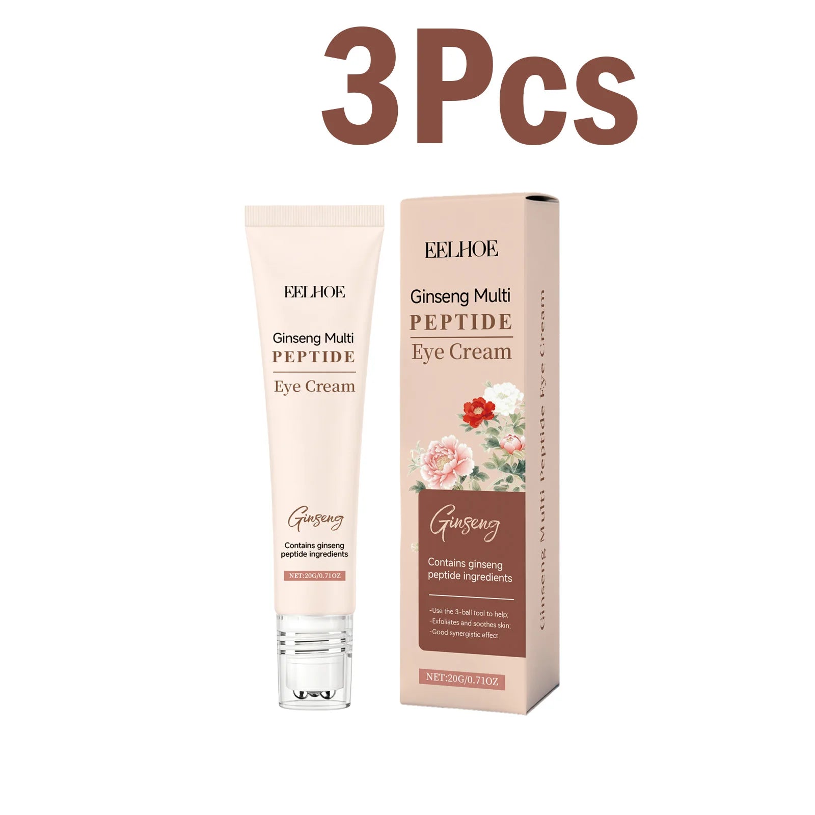 Eelhoe Ginseng Peptide Roller Eye Cream – Dark Circles & Wrinkles Roller Eye Cream Zpaxo 3 x 20g Boxed