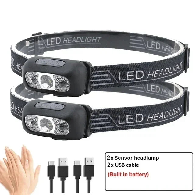 USB Rechargeable LED Headlamp – Motion Sensor, 350 Lumens LED Headlamp Zpaxo 2pcs
