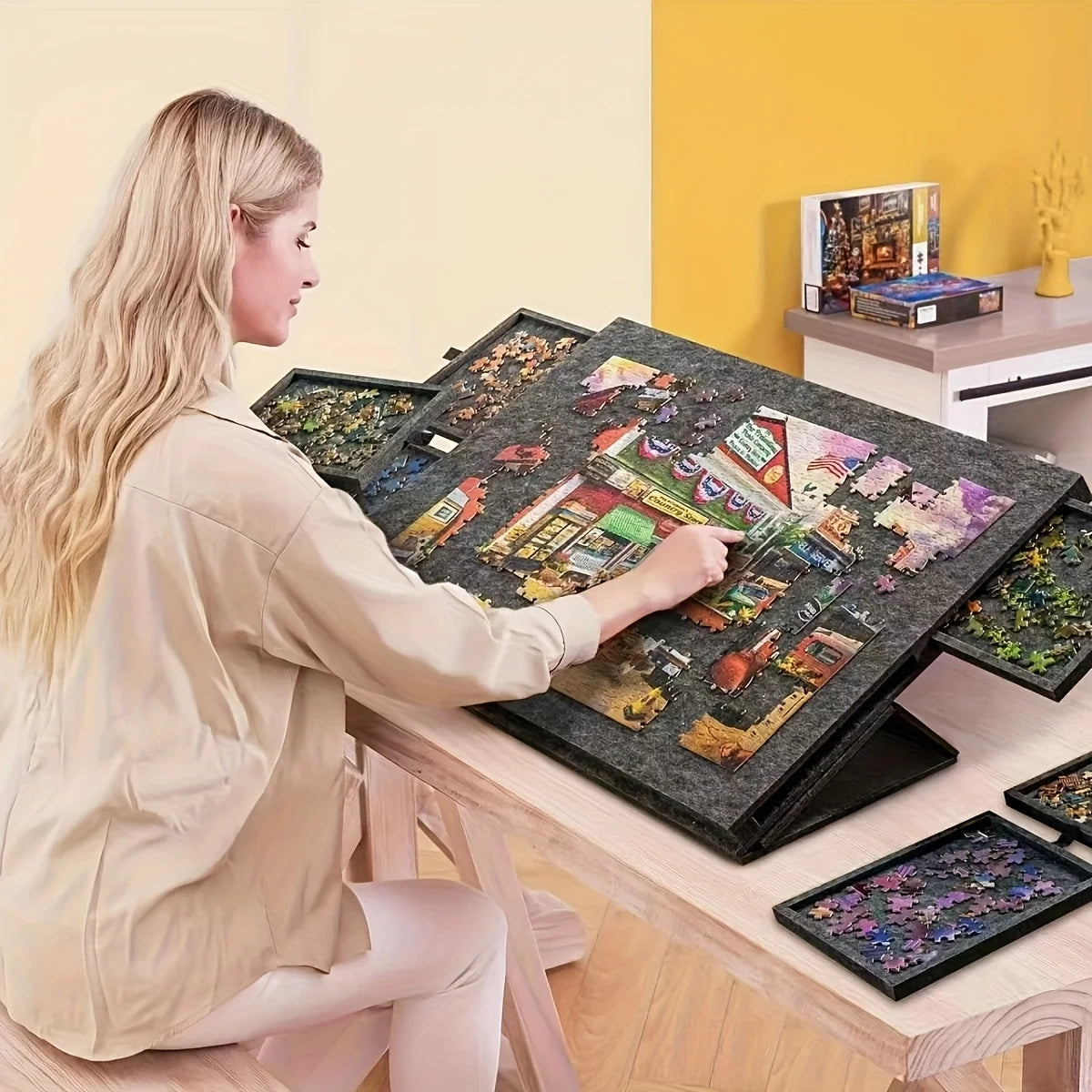 6-In-1 Portable Puzzle Table Stand Lid Six Drawers That Can Hold