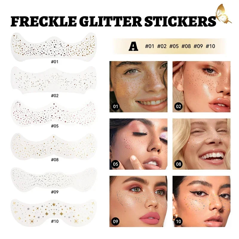 6pcs Hot Stamping Freckles Makeup Patches Waterproof Freckles Stickers Tattoo Glitter Bright Face Art Tattoo Sticker Gold Spot Zpaxo A