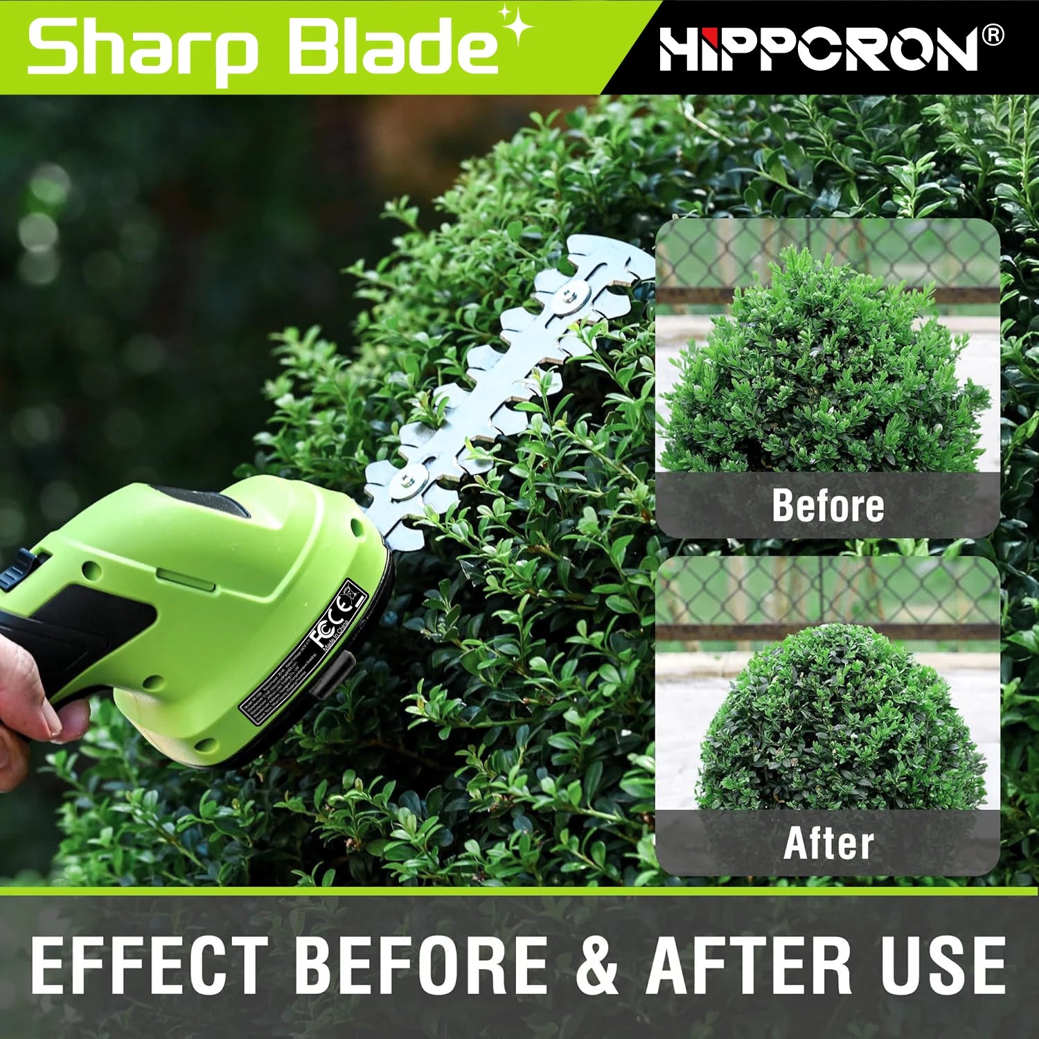 HIPPCRON 1 Portable Hedge Trimmer Cordless Handheld Mower Home Garden