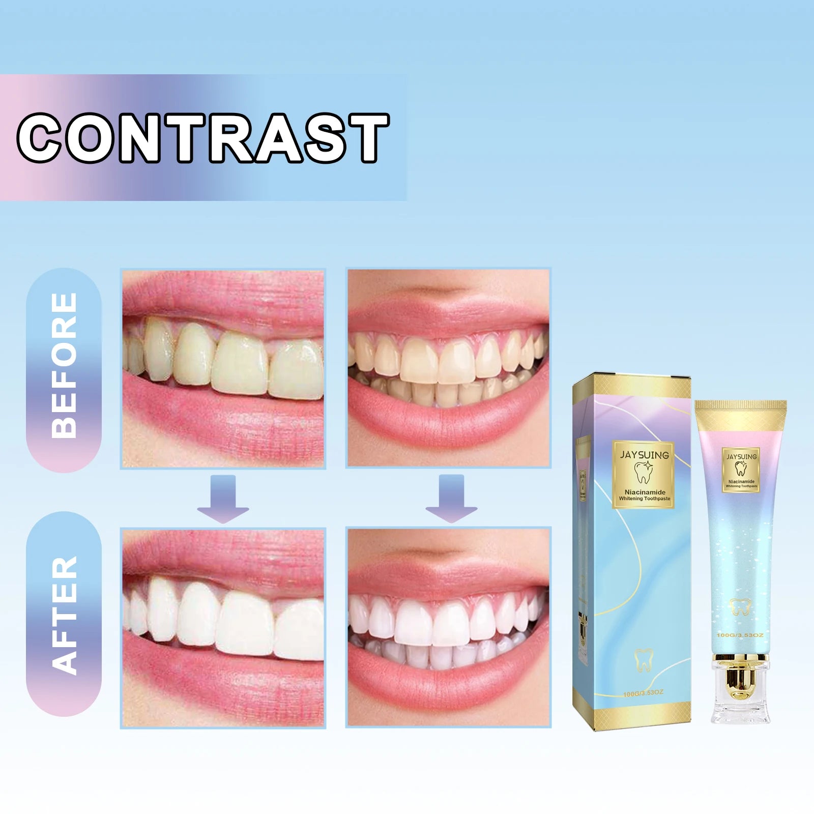 100g Whitening Toothpaste for Teeth Stain Removal Plaque Cleaner Yellow Teeth Whitener Fresh Breath Gum Care Fights Plaque Zpaxo