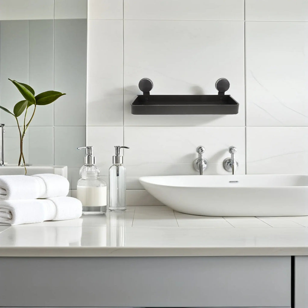 Suction Cup Bathroom Shelf Gray Wall Mounted Organizer Toiletries