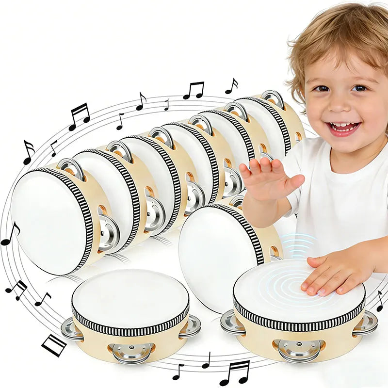 4 7 Tambourine Drum Wooden Hand Held Metal Jingles Percussion Musical