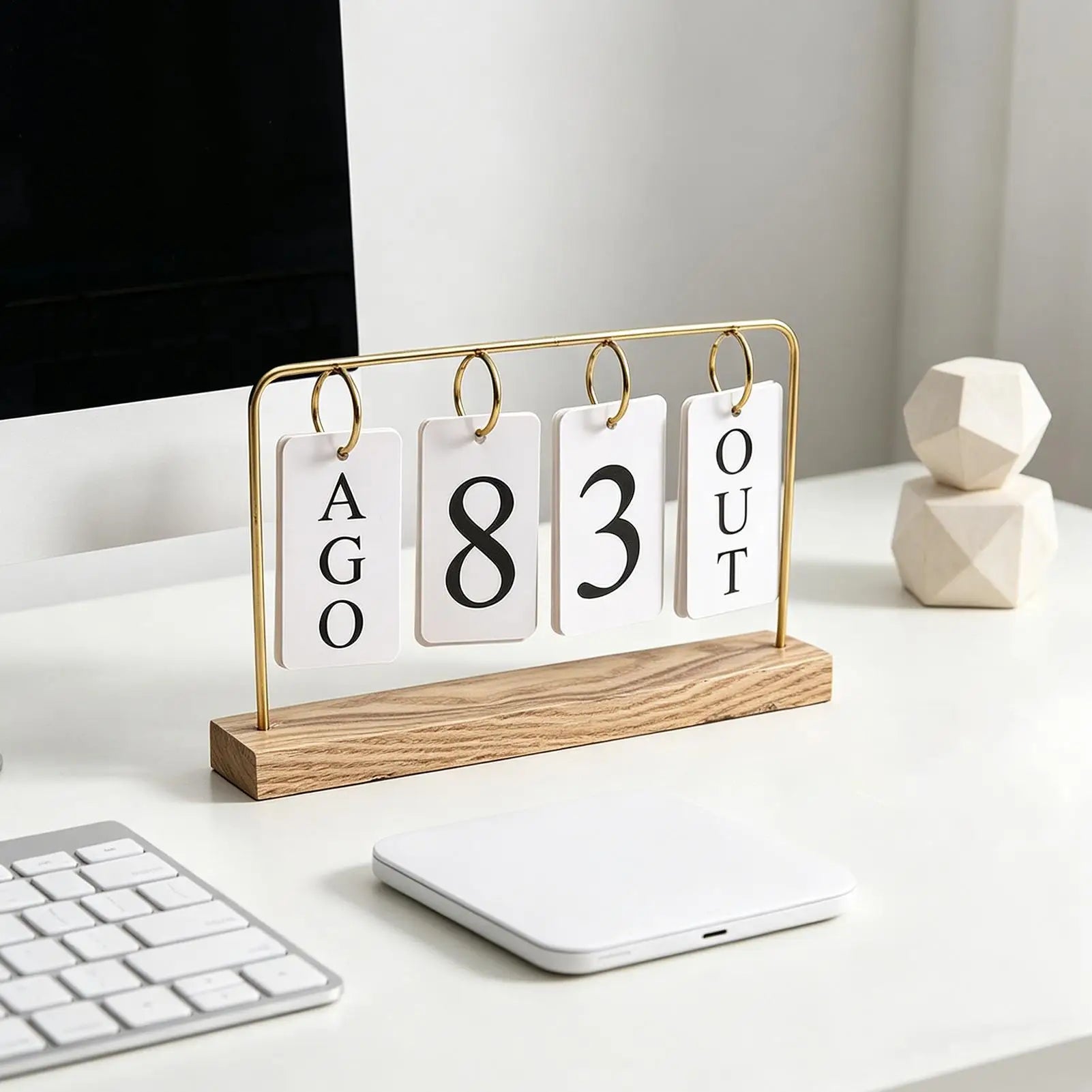 Wooden Perpetual Calendar Modern Metal Standing Base Daily Desk Home