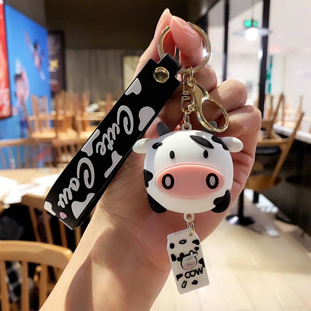 Fashion Jewelry Cute Door Key Car Key Charm Animal Keyrings Bag Decoration Silicone Cow Keychains Zpaxo black