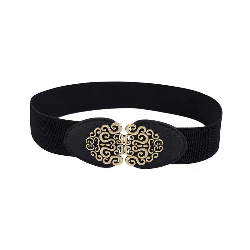 Korean Fashion Ladies Decorated Elastic Wide Belt Buckle Dress Zpaxo