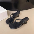 French Sandals Clip Flip-flops Fairy Shoes Summer Outwear Heightened New Simple Clip Toe Wedge Sandals Zpaxo black 36