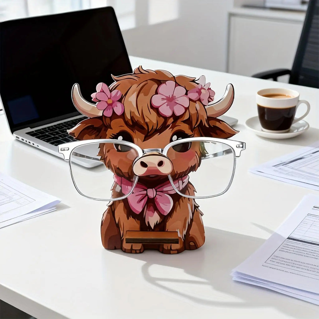 Cow Shape Glasses Holder Organizer Wooden Eyeglasses Stand Desk Decor
