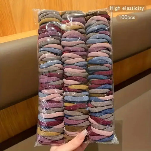 100pcs Seamless Elastic Headbands – Durable Ponytail Holders for Women & Teens, Assorted Colors Zpaxo