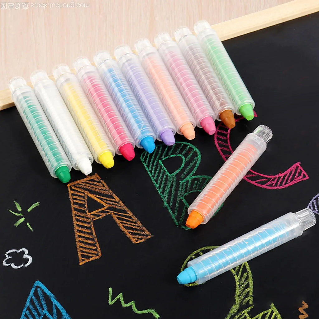 Dustless Chalk 12 Colored Water-soluble Chalk Erasable Non Dirty Hands Dust Free Chalk Blackboard Graffiti Painting Solid Chalk Zpaxo