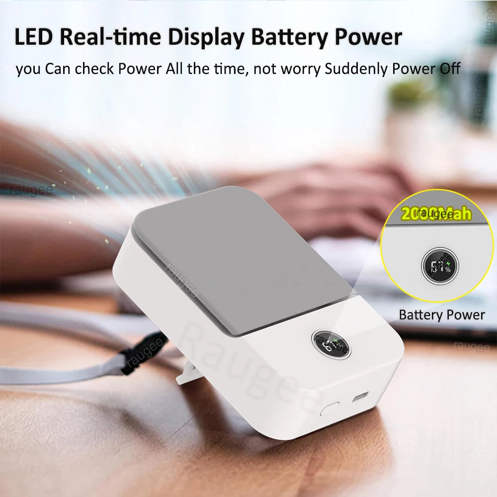Portable Waist Fan Hanging Neck Mini USB Rechargeable Clip Outdoor